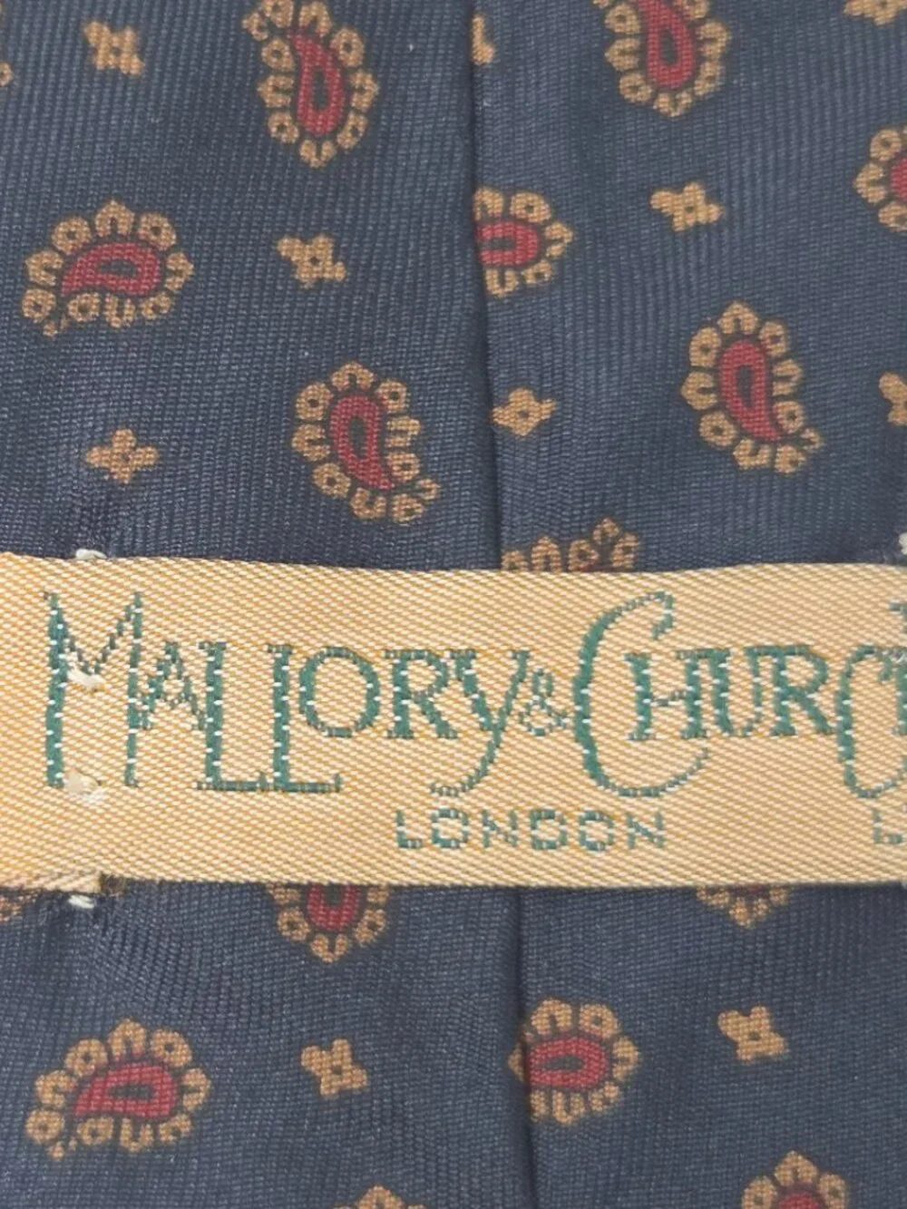 Mallory And Church Mens Pure Silk Tie 57 Inch Navy Red Paisley Made In USA